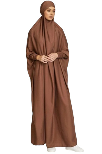 One Piece Jilbab/ Prayer Abaya- Long Elastic Cuffs-Chocolate image 0